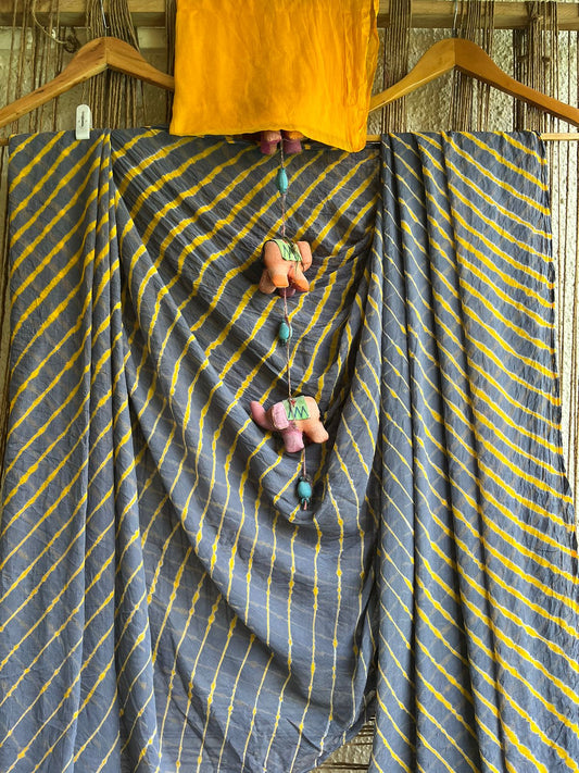 Grey multi leheriya handcraftedchiffon sari