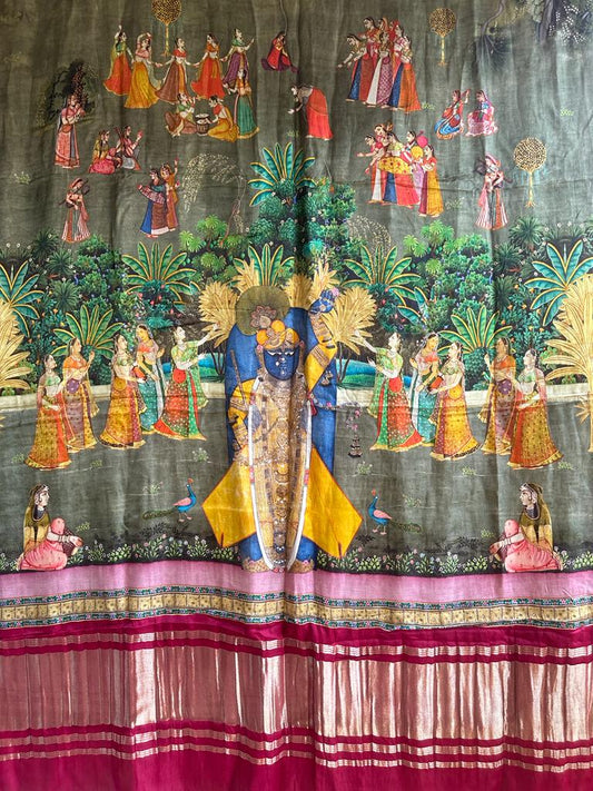 Grey patola print modal silk dupatta or