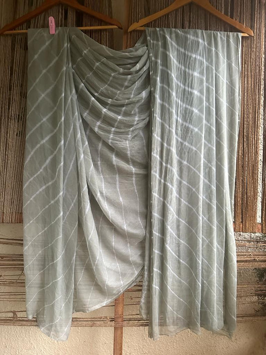 Grey leheriya handcrafted chiffon sari