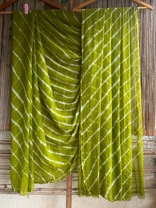 Mehndi green leheriya handcrafted chiffon sari cl-70