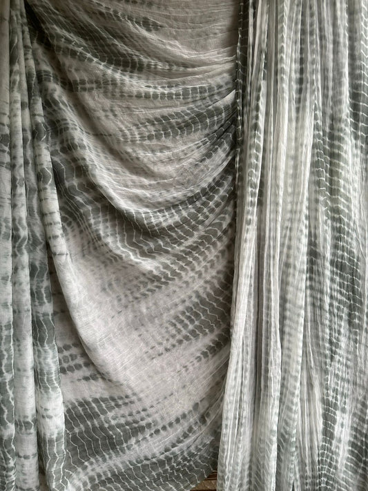 White grey shibori handcrafted chiffon sari