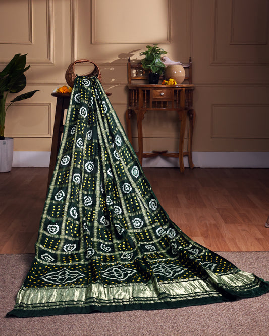 Green handcrafted modal silk gharchola dupatta