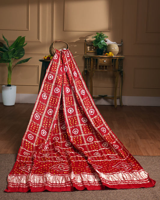 Red handcrafted modal silk gharchola dupatta