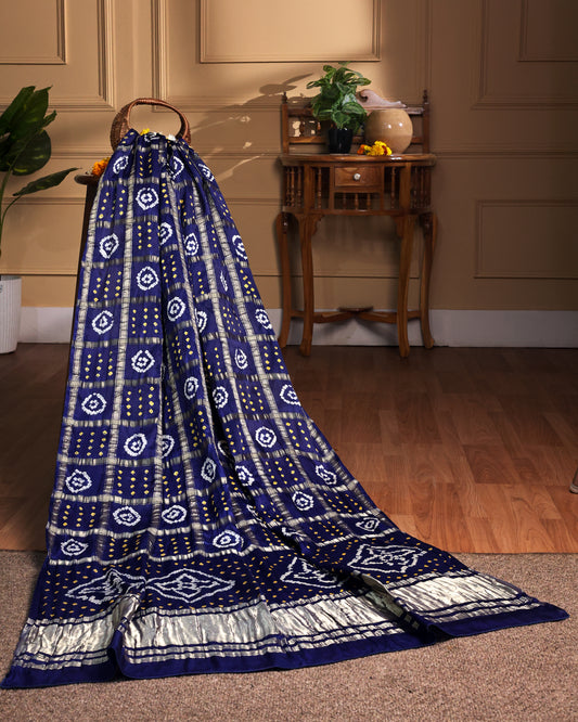 Dark blue handcrafted modal silk gharchola dupatta