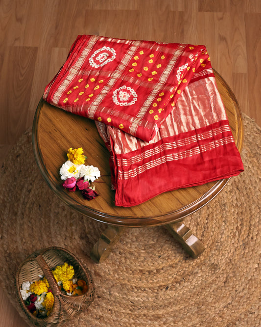 Red handcrafted modal silk gharchola dupatta