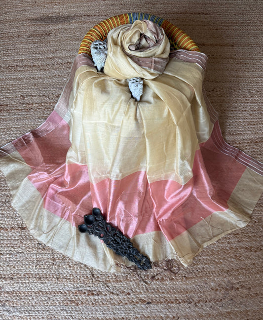 Beige chanderi silk handloom dupatta