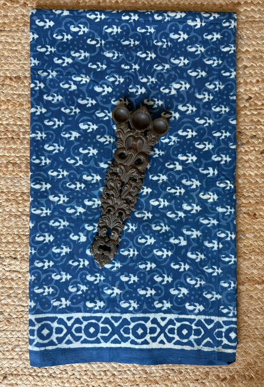 Blue ajrakh  handcrafted cotton silk un stitched blouse piece