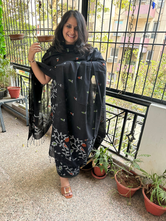 Black all over woven mull kurta set  jok- 4