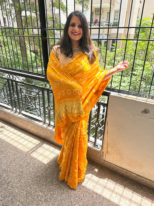 Bright yellow gajji silk rai bandhani  gharchola sari  bs- 25