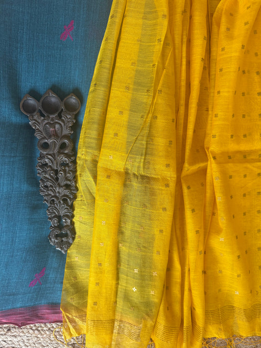 Jade green jamdani  hand woven mull cotton kurta with sequence dupatta