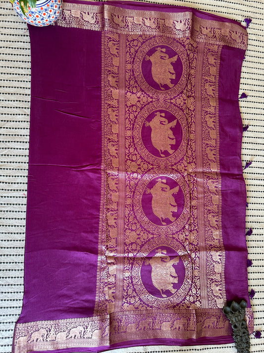 Purple  dola  silk  zari border sari