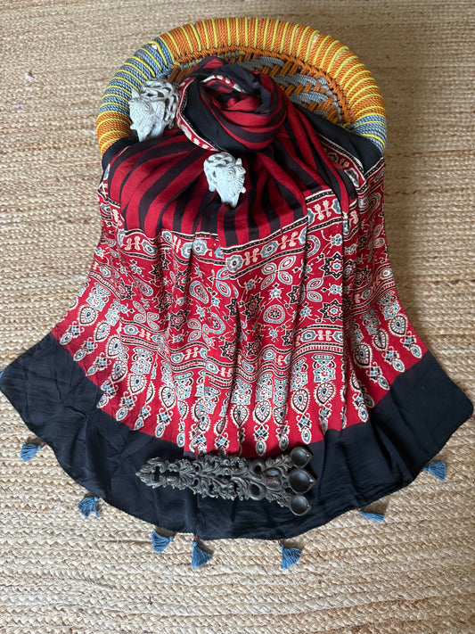 Maroon ajrakh modal silk handcrafted stole