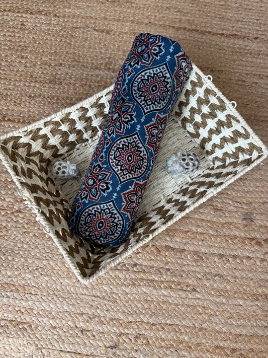 Blue ajrakh  modal handcrafted natural dye printed fabric  mf-