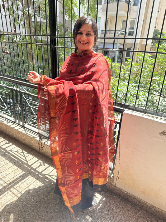 Black  modal silk kurta with chanderi coin butti handcrafted chanderi silk dupatta with zari border cbs-82