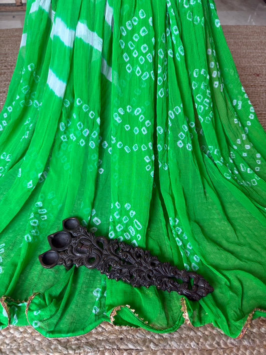 Lime white chiffon leheriya dupatta