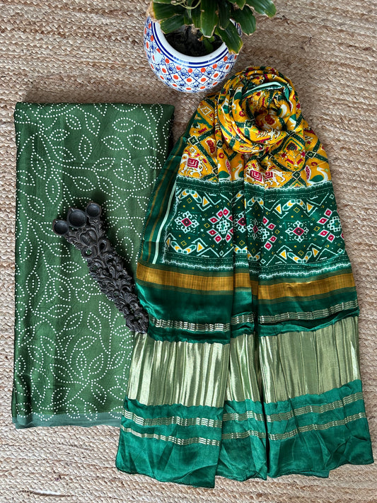 Green mashru silk kurta with patola handcrafted modal silk dupatta ps-230