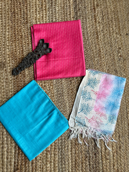 Magenta pink solid  kurta with organza hand woven dupatta