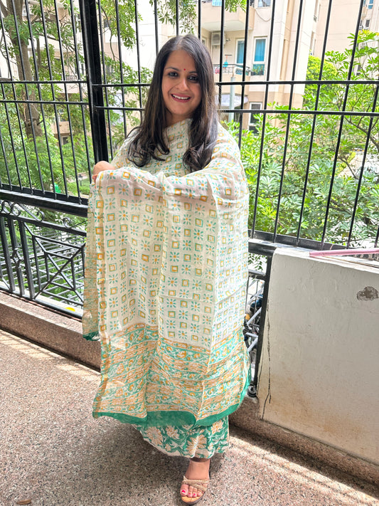 Pine green chanderi hand block suit set  cbs-56