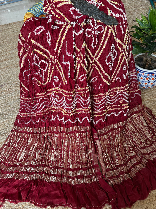 Maroon small bandhani dupatta in gharchola design with nakshi border