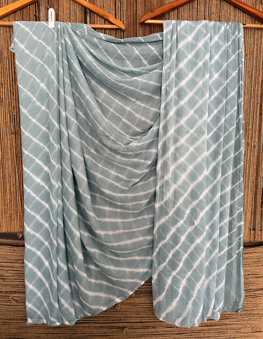 Smoke gray multi leheriya handcrafted  chiffon sari