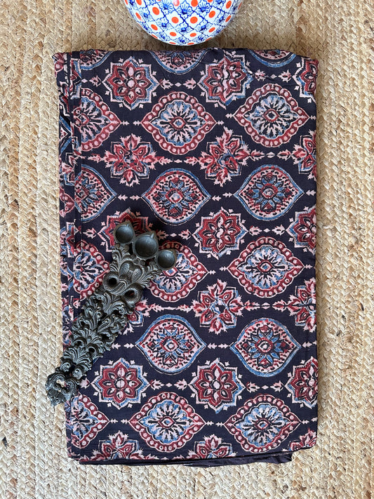 Black ajrakh handcrafted natural dye printed cotton fabric cf-11