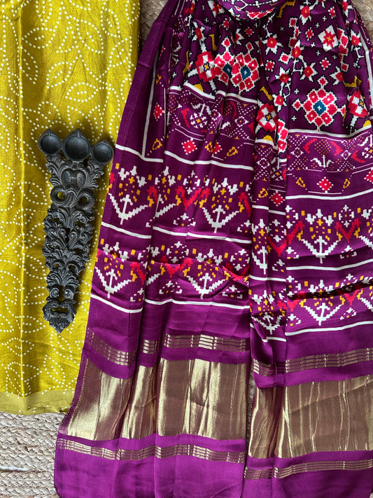 Mustard mashru silk kurta with patola printed modal silk dupattas  ps-17