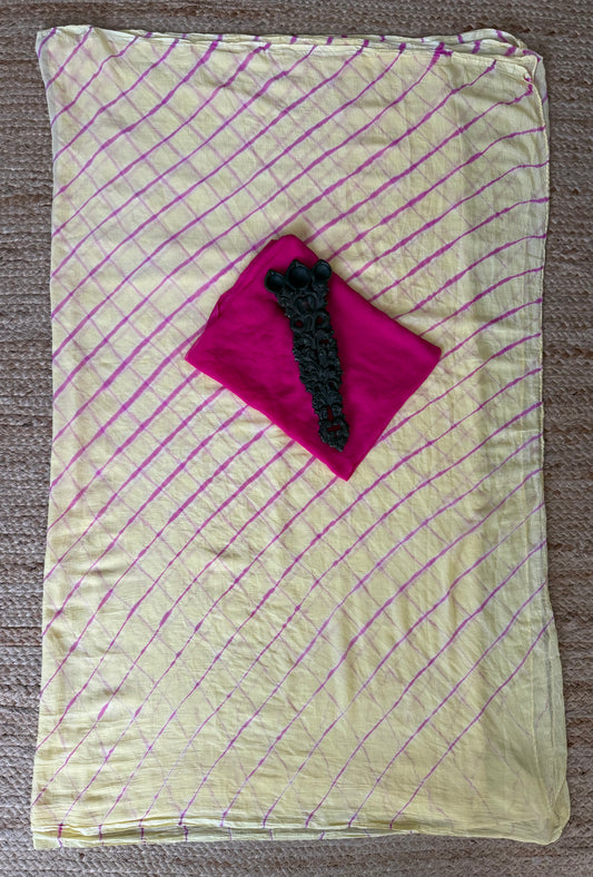 Goldenron pink multi leheriya handcrafted  chiffon sari