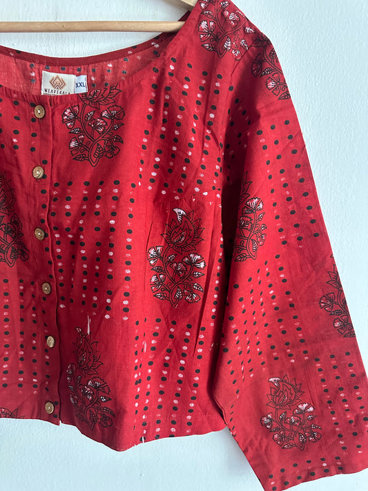 Maroon ajrakh cotton blouse  blouse with wooden button