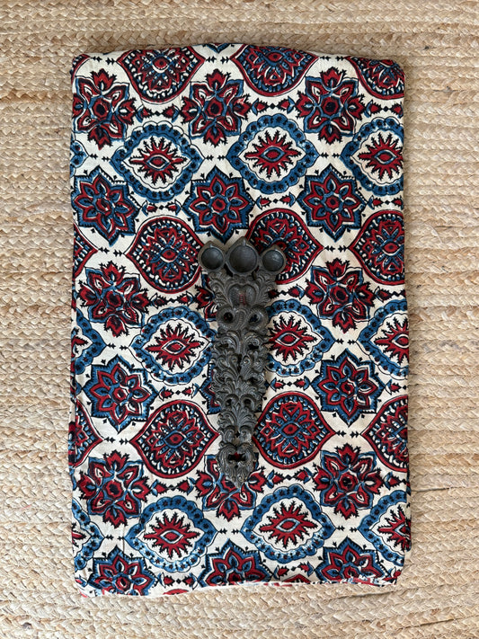 Beige ajrakh  modal handcrafted natural dye printed fabric  mf-