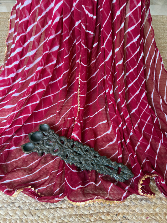Antique ruby chiffon leheriya dupatta