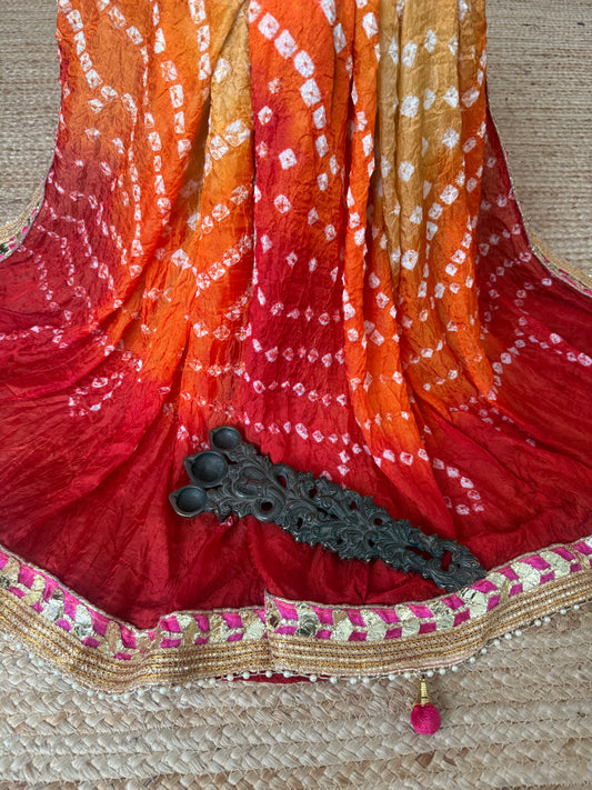 Red & Orange chiffon Bandhani dupatta