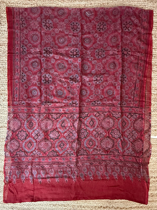 Maroon ajrakh modal silk stole with hand embroidery mirror work