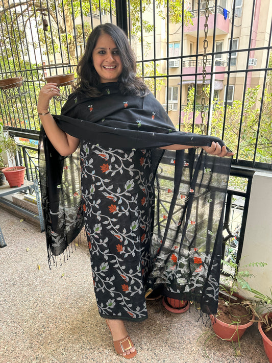 Black all over woven mull kurta set  jok- 4