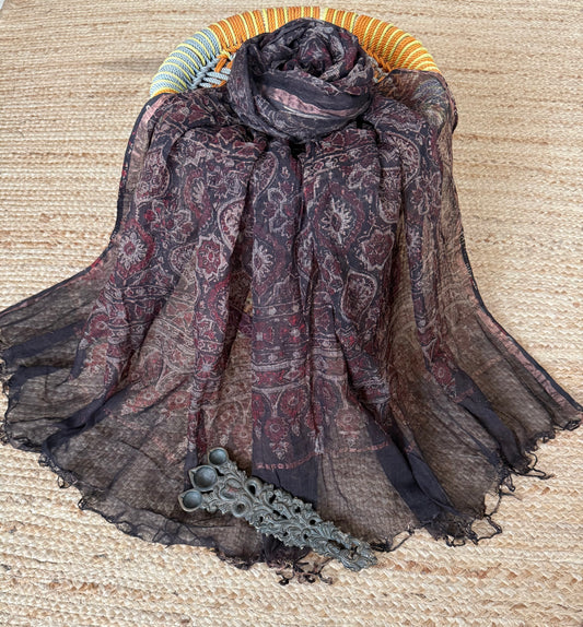 Charcoal black kota ajrak handcrafted dupatta