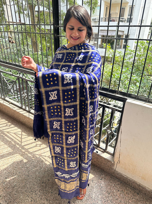 Royal blue modal silk kurta with gharchola handcrafted modal silk dupatta ps-1063