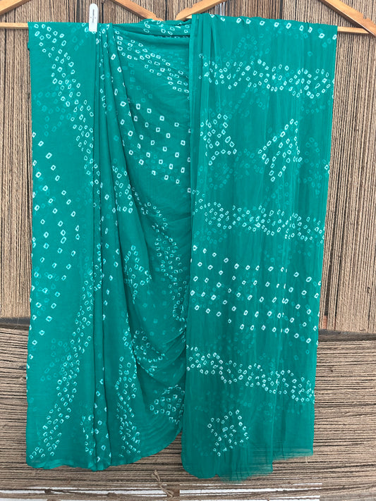 Cadmium green bandhani handcrafted chiffon sari