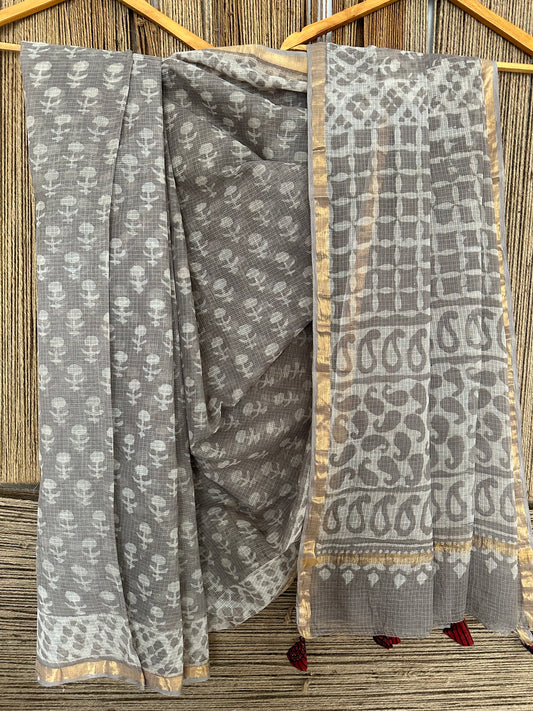 Dim gray kota doria handblock sari