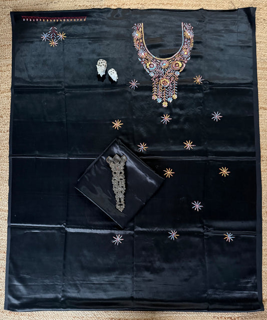 Black mashru silk hand embroidery kashmiri handembroidery sozni work cord set cs-16