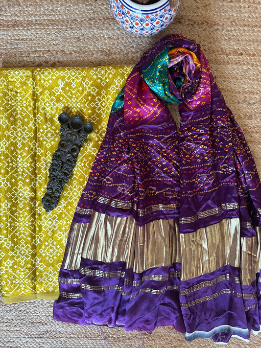 Mustard mashru  silk kurta with patola handcrafted modal silk dupatta ps-1088