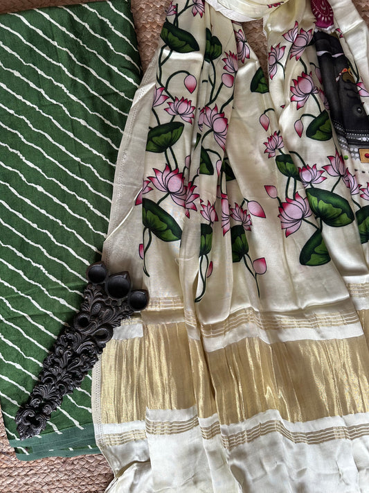 Green mashru  silk kurta with patola handcrafted modal silk dupatta ps-1086
