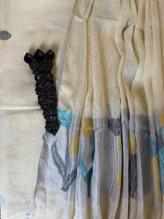 Pastel yellow jamdani linen  kurta set ljs-2010