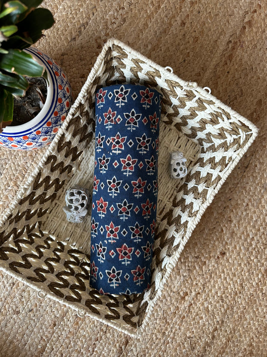 Indigo blue ajrakh handcrafted natural dye printed fabric  cf - 16