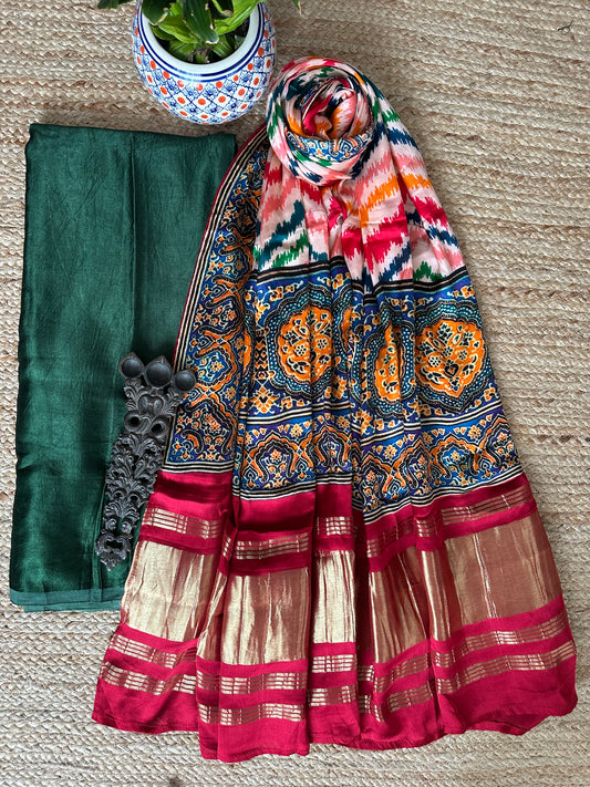 Green solid mashru silk kurta with patola printed modal silk dupattas  ps-17