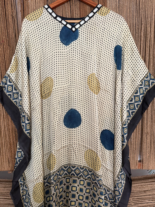 Beige modal  silk ajrakh kaftan