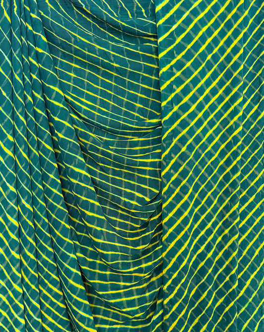 Turquoise green multi leheriya handcrafted  chiffon sari