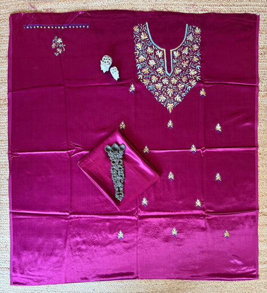 Magenta purple mashru silk hand embroidery kashmiri handembroidery sozni work cord set cs-10