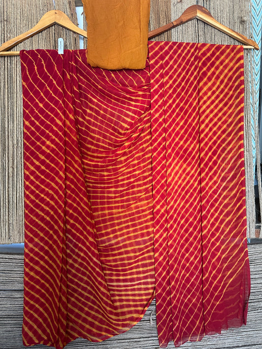 Maroon with contrast blouse leheriya  handcrafted chiffon sari