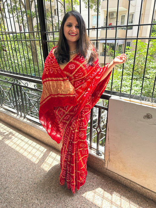 Red gajji silk rai bandhani  gharchola sari  bs- 27