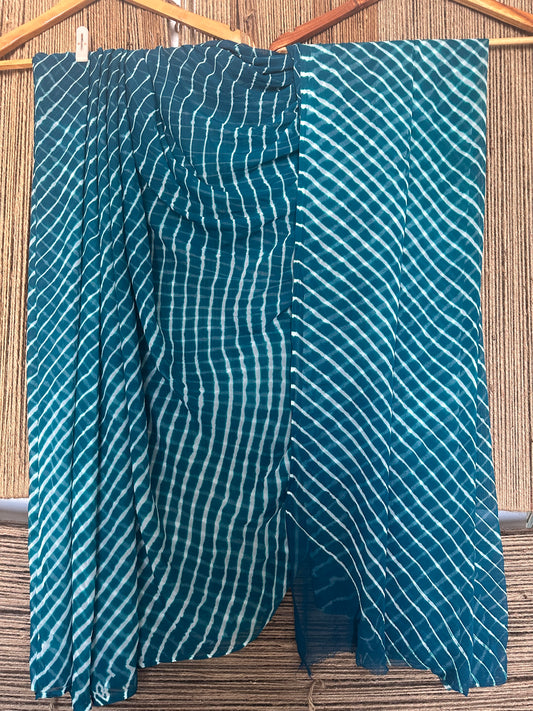 Pine green lahariya handcrafted chiffon sari