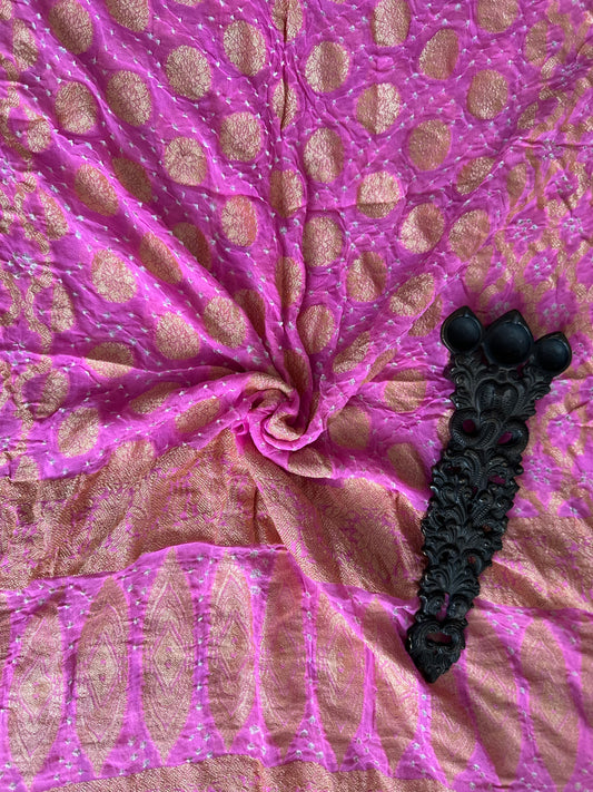 Party pink handwoven neemzari bareek bandhani in khaddi georgette dupatta  bd-103